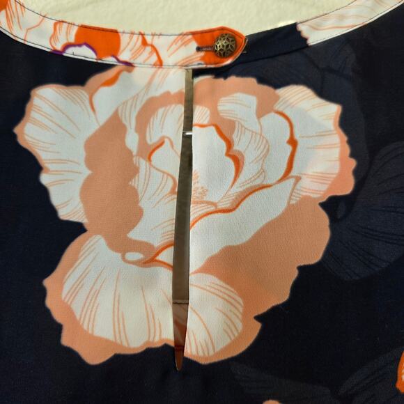 Cabi Floral Sleeveless Layered Top Navy Peach Print Womens Size M Lightweight - Picture 8 of 13